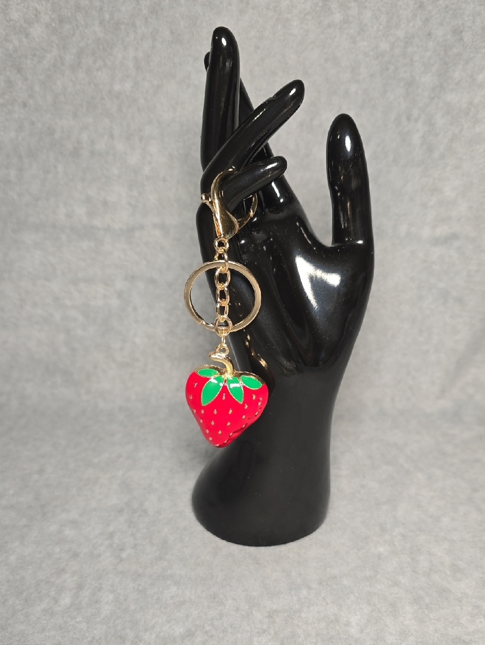 Strawberry Enamel Keychain/Bag Charm with Gold Hardware